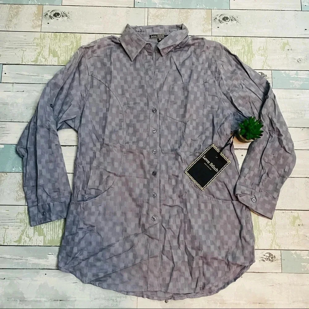 Love Stitch Grey Button Up Top